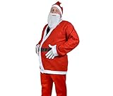 Santa Magix Weihnachtsmannkostüm 6-teiliges Set Weihnachtsmann Nikolaus Kostüm traditionell komplett mit Mütze Oberteil Hose Bart Gürtel weiße Handschuhe WM-74