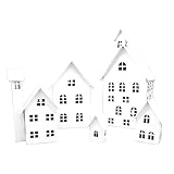 UNUS Deko Häuser 5er Set, Lichthäuser aus Metall für Garten, Terrasse, Balkon oder Zuhause (Weiß)