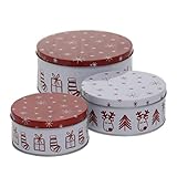 CasaJame 3er Set Metall Keksdose Plätzchendose rund Weihnachten Rentier rot weiß sortiert H6-9cm