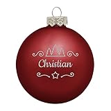 Deitert Weihnachtskugel mit Namen oder Wunschtext graviert, Ø 8cm, personalisierte Christbaumkugel aus Glas (matt), individueller Weihnachtsbaumschmuck mit Gravur, Tannen-Motiv, Rot