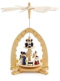 BRUBAKER 2-stöckige Weihnachtspyramide aus Holz - 30 cm - Krippenszene mit Jesuskind Maria und Josef, Engeln und Sternsingern