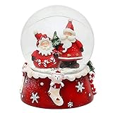 Dekohelden24 Schneekugel, Weihnachtsmann Duo, rot weiß, Maße H/B/Ø Kugel: ca. 8,5 x 7 cm/Ø 6,5 cm., 501065-WM