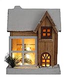 Spetebo LED Holz Weihnachtshaus 26 cm - Weihnachtsdeko Haus Natur/weiß mit 5 LED - Deko Holzhaus Winterhaus beleuchtet