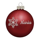 Deitert Weihnachtskugel mit Namen oder Wunschtext graviert, Ø 8cm, personalisierte Christbaumkugel aus Glas (matt), individueller Weihnachtsbaumschmuck mit Gravur, Schneeflocken-Motiv, Rot