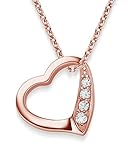 Herzkette Halskette Damen Rosegold (Silber 925 vergoldet) Kette mit Herz-Anhänger Ich liebe Dich mit Zirkonia-Steinen Schmuck Geschenke für Frauen Sie Freundin mit Gravur zum Jahrestag Liebesgeschenk