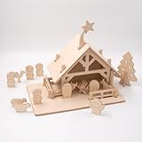 Lovelties Weihnachtskrippe Holz mit Figuren Für Kinder und Erwachsene