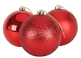Christmas Concepts® 3er Pack - Extra große 150mm Christbaumkugeln - Glänzend, Matt & Glitterdekorierte Kugeln (Rot)