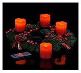 Spetebo Adventskranz mit 4 LED Kerzen und Fernbedienung - roter Weihnachtskranz mit Echtwachskerzen