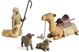 MoguGo Krippenfiguren Holz 26105 Figur Schäfer und Stalltiere, Willow-Tree Figur Braun