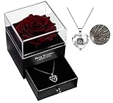 Eaprala Ewige echte Rose mit I Love You Halskette 100 Sprachen Schmuck Geschenkbox Ewige echte Rose für Valentinstag Muttertag Hochzeit Jahrestag Geburtstag Geschenk für sie (Weinrot)