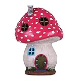 TERESA'S COLLECTIONS Gartendeko für Draußen Feenhaus Garten Solarbeleuchtung Pilz Elfenhaus Feengarten Solar Gartenbeleuchtung Fairy House aus Harz Rosa Geschenke für Frauen 19cm