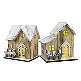 Holz LED Weihnachtshaus Beleuchtet Holzhaus: 2 Stücke Weihnachtsdorf Häuser Winterdorf Weihnachtsstadt mit Beleuchtung Weihnachten Tichdeko Miniatur Haus Deko Xmas Deko Objekt Kinder Geschenke