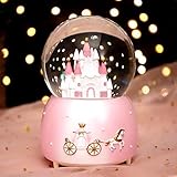 LED Lichtwechsel Schneekugel Musik Spieluhr Burg Schneekugel mit Schneeflocken Glas Glitzerkugel Nachtlicht Traumkugel Büro Home Dekoration Kinder Mädchen Geschenk für Geburtstag Weihnachten