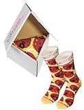 Pizza Socks Box Slice - Pepperoni - Damen Herren Pizza Socken 1 Paar - Größen 41-46
