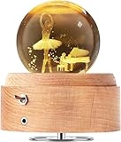 BIAOQINBO Kristallkugel Spieluhr, 360° Rotierende Hölzerne Spieluhr mit Licht, Beleuchtete Projektionsfunktion, Geschenk für Weihnachten, Erntedankfest Geburtstag Valentinstag Muttertag