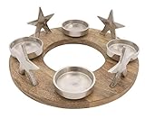 Adventskranz Kerzenhalter Aluminium Holz Silber Metall Durchmesser 30 cm Weihnachten Natur