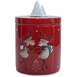 Exner Weihnachtliche Plätzchendose Gebäckdose Keksdose aus Keramik - Bonboniere mit Rentier-Dekor Keramik Dose Weihnachten Modern Landhaus rot 20,4 cm
