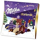 Milka Dark Milk Adventskalender 1 x 210g I mit Schokolade I Weihnachtskalender I Schoko I Mandel, Kakao Splitter, Karamell & Salz und Haselnuss Pralinen