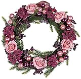 dekojohnson Weihnachtskranz Weihnachtsdeko-Kranz Türkranz Adventskranz Weihnachtskugeln Kranz Winterkranz Tischkranz rosa violett grün Ø 38 cm