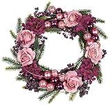 dekojohnson Weihnachtskranz Weihnachtsdeko-Kranz Türkranz Adventskranz Weihnachtskugeln Kranz Winterkranz Tischkranz rosa violett grün Ø 30cm