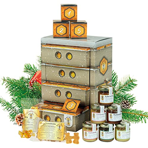 Honig Adventskalender in hochwertiger Bienenkasten-Optik