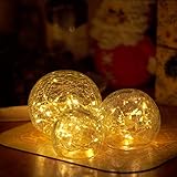 Zodight LED Glaskugel Lichterketten, Weihnachtsdeko Beleuchtet mit Crackle Glas, 8 Modi Deko Lampe Batteriebetrieben für Innen/Herbstdeko/Tischdeko/Schlafzimmer/Wohnzimmer