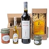 The Wine Guys Geschenk-Set Präsentkorb 'Tavola Italiano' mit Piemonteser Feinkost und Chianti, Antipasti, Pesto Ligure, Würzöl 75 cl