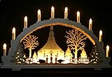 Großer Schwibbogen 70cm, LED-Vorbeleuchtung, 10 Kerzen, Seiffener Kirche Handarbeit Erzgebirge