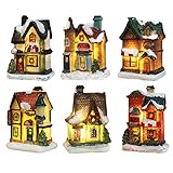 Weihnachtsdorf Mit Beleuchtung, Weihnachtslaterne Led, Weihnachtsdeko Amerikanisch Lichterkette Weihnachten Basteln Batteriebetrieben (6pc Set, 4 * 6.5 * 9cm)