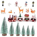 17 Stück Weihnachten Mini Figuren Weihnachtsbaum Tannenbaum Weihnachtszug Weihnachtsfiguren Miniatur Ornamente Weihnachten kleine Figuren Künstlich Miniatur Weihnachtsdeko für Tischdeko