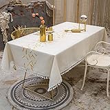 VIVILINEN Tischdecke aus Baumwollleinen Rechteckig Quaste Design Waschbare Quasten-Tischdecke für Küche Esszimmer Dinnerparty(140 x 140cm)