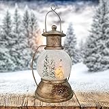 XL LED Schneekugel Weihnachten Laterne viele Melodien Glitzerkugel Winterwald Vintage