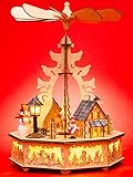 Sikora P33 LED Holz Weihnachtspyramide mit elektrischem Antrieb und Beleuchtung, Farbe/Modell:Motiv Laterne Schneemann Kind Häuser