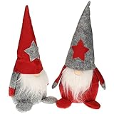 MACOSA HOME Weihnachtswichtel 2 er Set in Rot & Grau Filz 25 cm Deko-Figur Weihnachten Weihnachtsdekoration Weihnachtsfigur Wichtel Zipfelmütze (2)