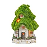 TERESA'S COLLECTIONS Gartendeko für Draußen Feenhaus für Garten Solar Gartenbeleuchtung Feengarten Elfenhaus LED Solarleuchte Braun Fairy House Gartendeko Geschenke für Frauen 20cm