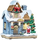 infactory Weihnachtsdorf: Deko-Weihnachtshaus mit Santa Claus, LED-Beleuchtung, Batteriebetrieb (Weihnachtsdorf Deko, Weihnachtsdorf beleuchtet, Fensterdeko Weihnachten)
