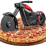 Motorrad Pizzaschneider, Lustige Pizza Schneider Edelstahl Kunststoff Pizzaroller Pizzarad Pizzamesser, Pizza Cutter mit Scharfem Schneiderad & Ständer für Weihnachten Kreativ Geschenke (Rot)