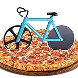 ZAWTR Fahrrad Pizzaschneider, Edelstahl Pizza Schneider Lustige Pizzaroller aus Antihaftbeschichtetem, Doppel Pizza Cutter mit Scharfem Schneiderad & Ständer für Weihnachten Party Geschenke (Blau)